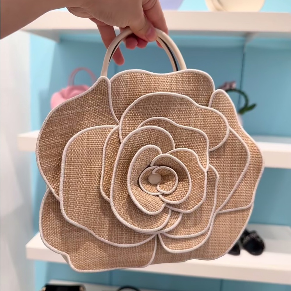 Kate Spade Summer Flora Rose Straw Crossbody Flower Handbag NWT KK969  Novelty
